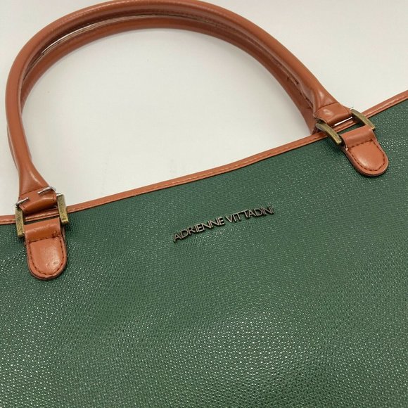 ADRIENNE VITTADINI Women's Large Green & Brown 2 Handle Top Zip Closure Tote Bag - Picture 4 of 12